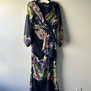 Adrianna Papell navy blue floral print maxi dress